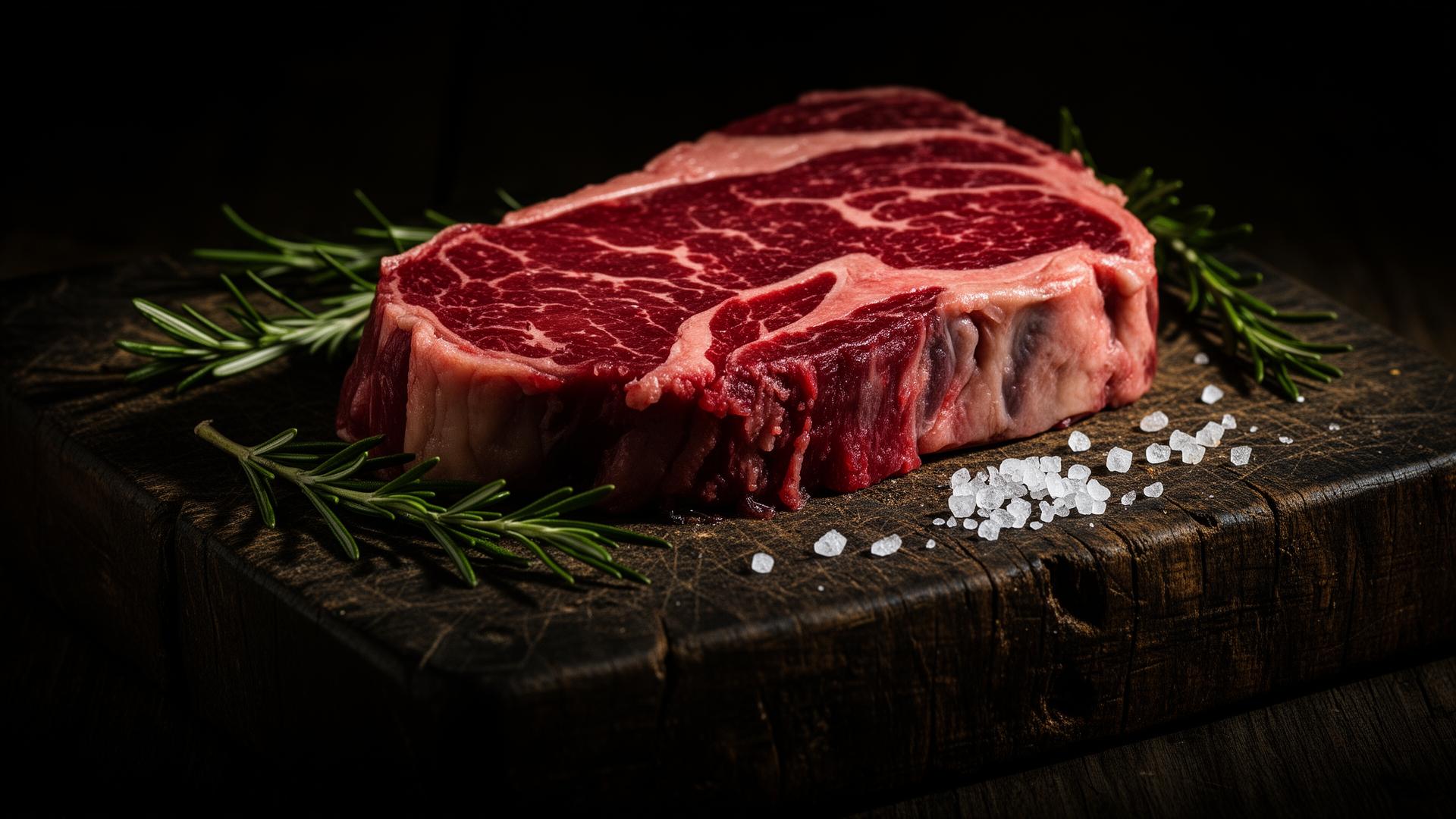 Premium ribeye on butcher block